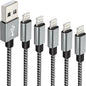 IDISON [MFi Certified iPhone Charger, 5Pack(3/3/6/6/10FT) iPhone Charging Cable Nylon Braided Fast Charging Cord Compatible for iPhones/Pad-BlackGrey