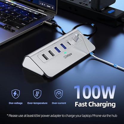 USB C Hub, 10-in-1 USB Docking Station, Aluminum USB to Ethernet Adapter with 4K HDMI, PD 100W, 1Gbps Ethernet, USB-C and 2 USB A 3.0 5Gbps, 2 USB 2.0, SD/TF Slot for MacBook Air/Pro, iPad
