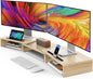 AMERIERGO Dual Monitor Stand Riser- 3 Shelf Screen Stand with Adjustable Length and Angle, 2 Extra Functional Slot Desktop Organizer Stand for PC, Computer, Laptop (Light Wood)