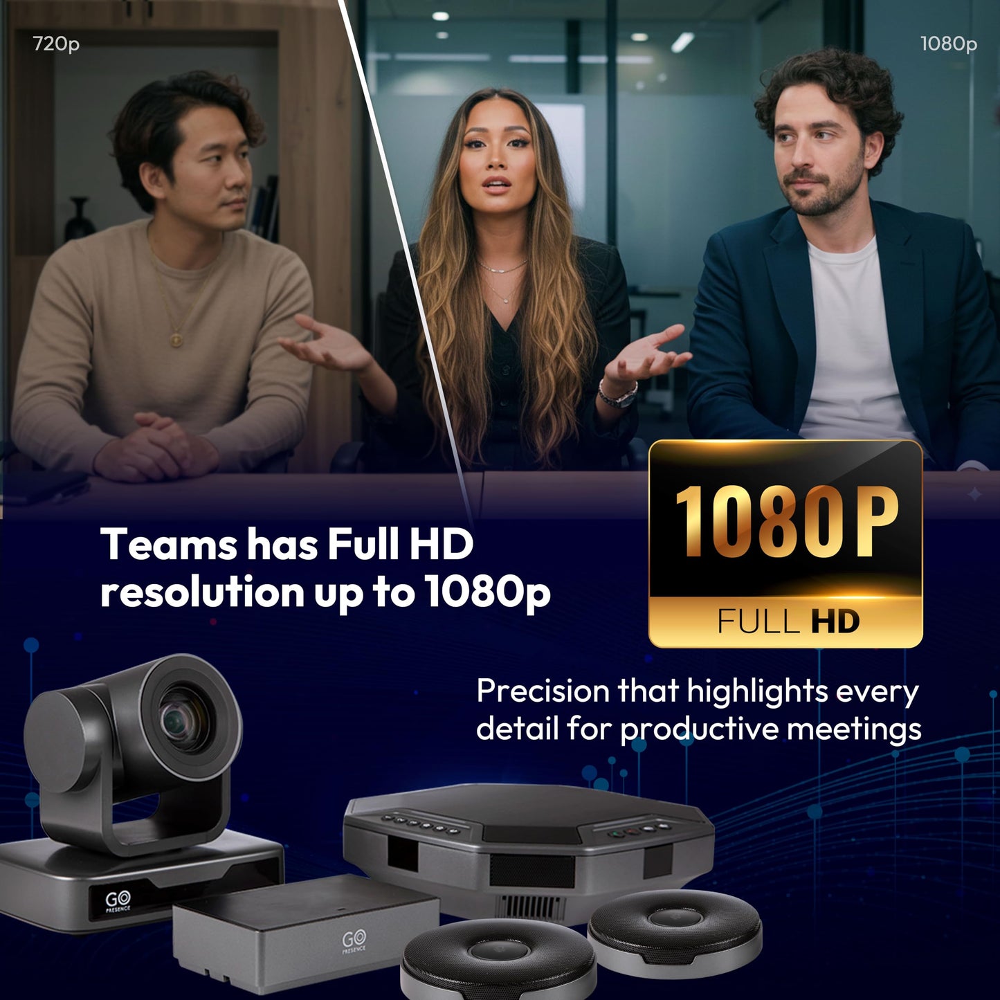 GoPresence Video Conferencing System – Full HD 1080p PTZ Camera with 10x Optical Zoom, 360° Omnidirectional Speakerphone, Noise Cancellation, Plug-and-Play USB.