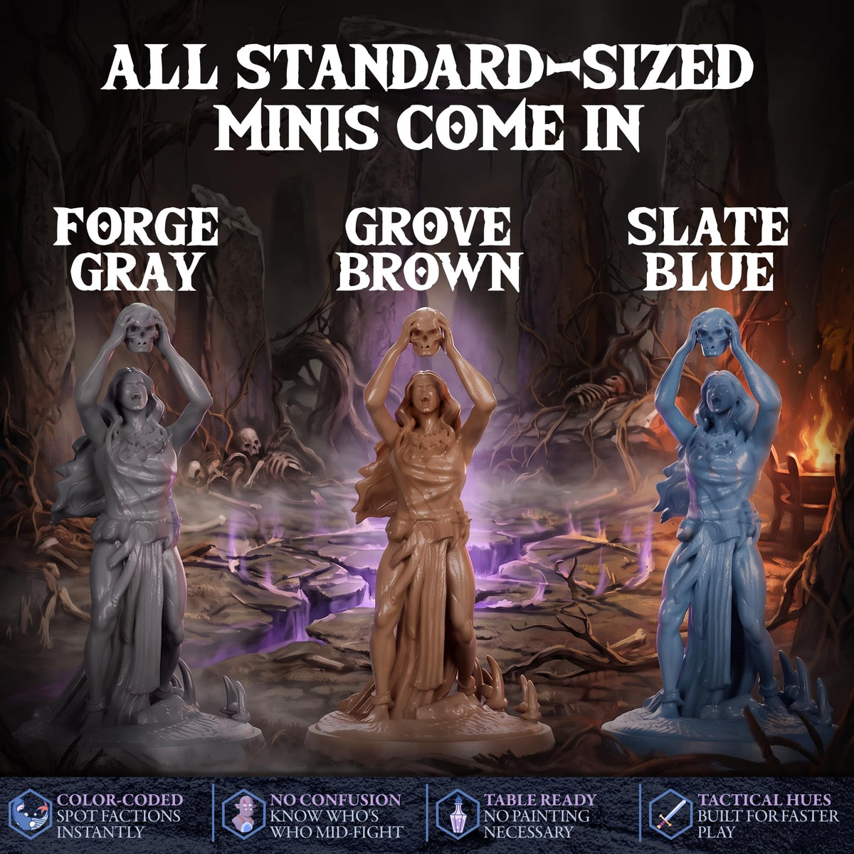 DND Miniatures Bulk Set, 64 Unpainted D&D Minis 28mm with 4 Boss Monsters