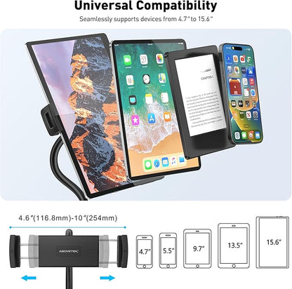 AboveTEK iPad Holder for Bed, Adjustable Tablet Bed Stand Mount, 360° Hands-Free Kindle Holder for Reading in Bed, Compatible w/ 4.7"-15.6" Tablets/iPads/Kindles/Phones/Samsung - Durable & Flexible
