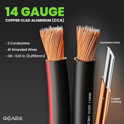 GEARit Speaker Wire 14 Gauge, Speaker Cable 100ft for Car Audio, Home Theater, CCA(Black)