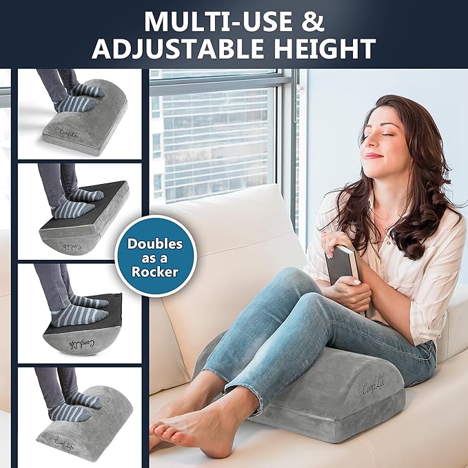 ComfiLife Foot Rest for Under Desk at Work – Adjustable Height Memory Foam Foot Stool for Under Desk, Office Chair & Gaming Chair – Ergonomic Footrest for Back & Hip Pain Relief (Gray)