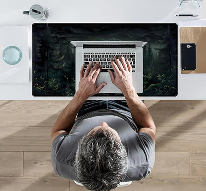 Cute Dark Gloomy Forest Desk Mat, Gothic XXL Large Extended Gaming Mouse Pad Mat, Non-Slip Rubber Base Mousepad Computer Keyboard and Mouse Mat, Desk Pad with Stitched Edges, 31.5x15.75 in