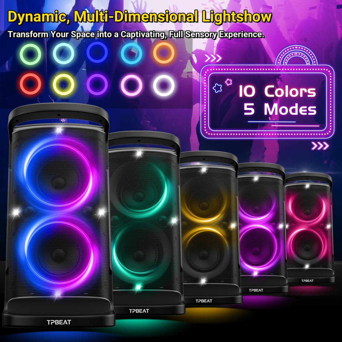 QxbJoy Portable Bluetooth Speaker: 160W Peak Powerful Loud Sound Deep Bass Wireless Boombox Large Subwoofer 15 Hours Battery Life Fast Charging with Led Light Show for Party Outdoor Camping Backyard