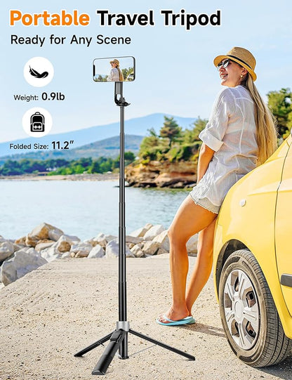 Magnetic Phone Tripod, 70" Selfie Stick Tripod for iPhone Magsafe with Rechargeable Remote & 2 in 1 Magnetic Holder, Portable Cellphone Stand for Recording Travel, Compatible with iPhone and Android