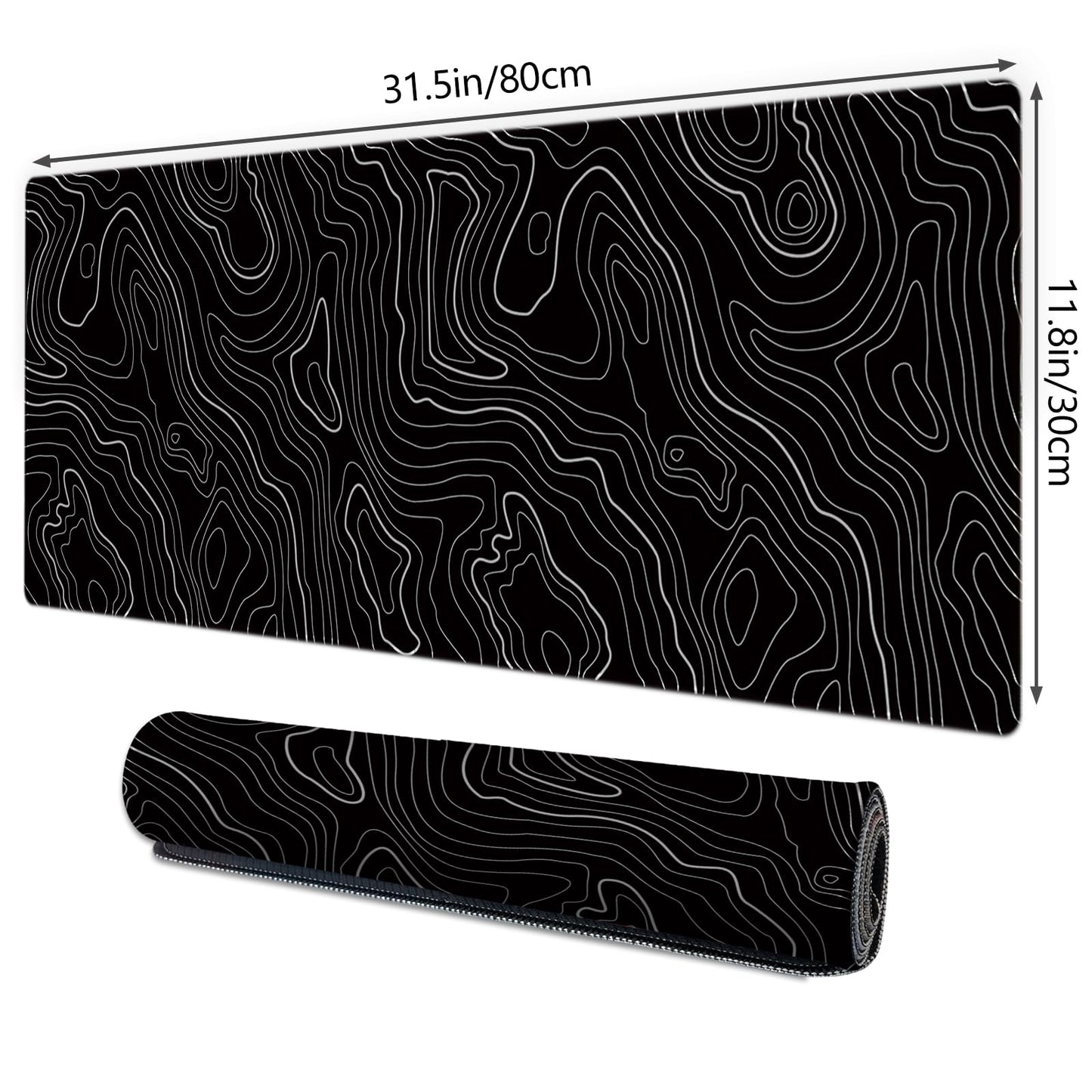 Galdas Mouse Pad For Gaming,XXL XL Large Mouse Mat Long Extended MousePad Desk Mat Non-Slip Rubber Mice Pads Stitched Edges Thin (31.5 x 11.8 x 0.12 Inches) Topographic Map