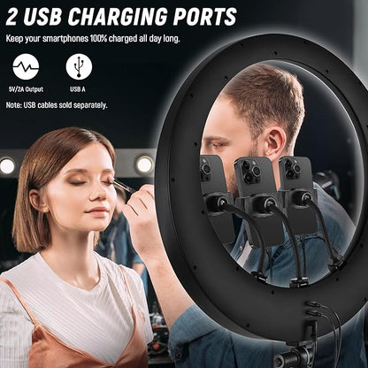 NEEWER RP19H Ring Light 19 Inches with Stand and 3 Phone Holders, Upgraded Touch Control, Smooth Dimming at 1%, 42W CRI 97+ 2540lux, Professional for Streaming Home Office Zoom Call Lighting