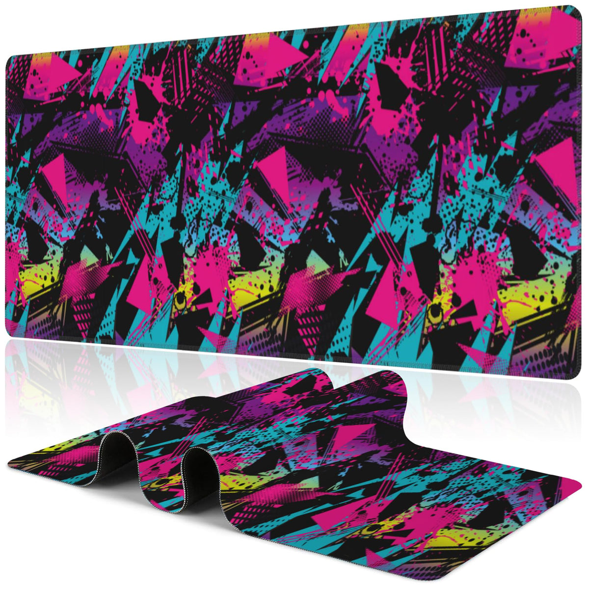 Purple Groovy Flowers Desk Mat,Large Vintage Floral Gaming Keyboard Mouse Pad,Non-Slip Rubber Base Desk Pad Thick Stitched Edges Waterproof Mousepad Mouse Mat 31.5"x11.8"