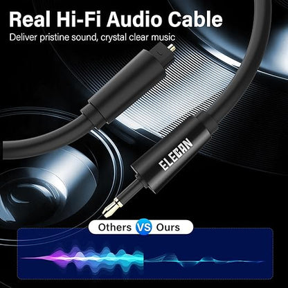 Elecan Mini Toslink to Toslink Digital Optical S/PDIF Audio Cable 35 Ft, Gold Plated Soft Flexible Fiber Optic Cable,Signal Protection PVC,Surround Sound for Soundbar,Home Theater,Hi-Fi System+Ties MI