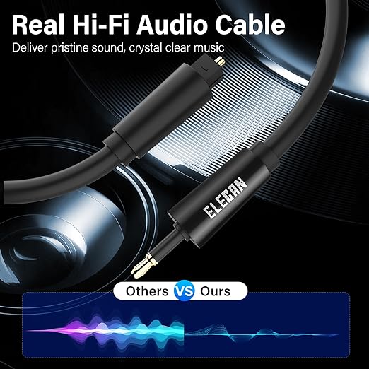 Elecan Mini Toslink to Toslink Digital Optical S/PDIF Audio Cable 20 Ft, Gold Plated Soft Flexible Fiber Optic Cable,Signal Protection PVC,Surround Sound for Soundbar,Home Theater,Hi-Fi System+Ties MI