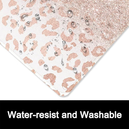 ITNRSIIET Mouse Pad with Stitched Edge Premium Textured Smooth Precise Operation Waterproof Washable Non-Slip Rubber Base Desktop Protection Mat, 10.2×8.3×0.12 inches, Rose Gold Leopard Print
