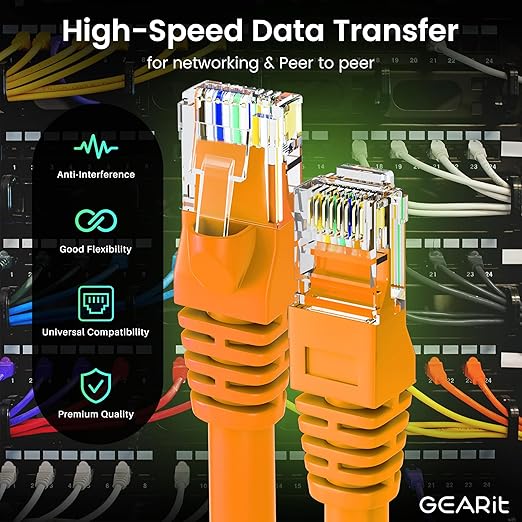 GearIT Cat 6 Ethernet Cable (24-Pack 1.5 Feet) Cat6 Network Patch, 10Gbps, RJ45, Snagless Cord, Gold-Plated Connectors, Internet for PC, TV, Tablet, Router, Printer, Servers, IT Data Center - Orange