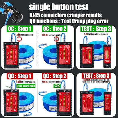NOYAFA Network Cable Tester for RJ45 RJ11 RJ12 /Cat5 Cat5e Cat6 Cat6a Cat7, Universal Cable Tester, Continuity Test, Phone Line Cat3, Ethernet Tester, LAN Cable Test Tool (Red)