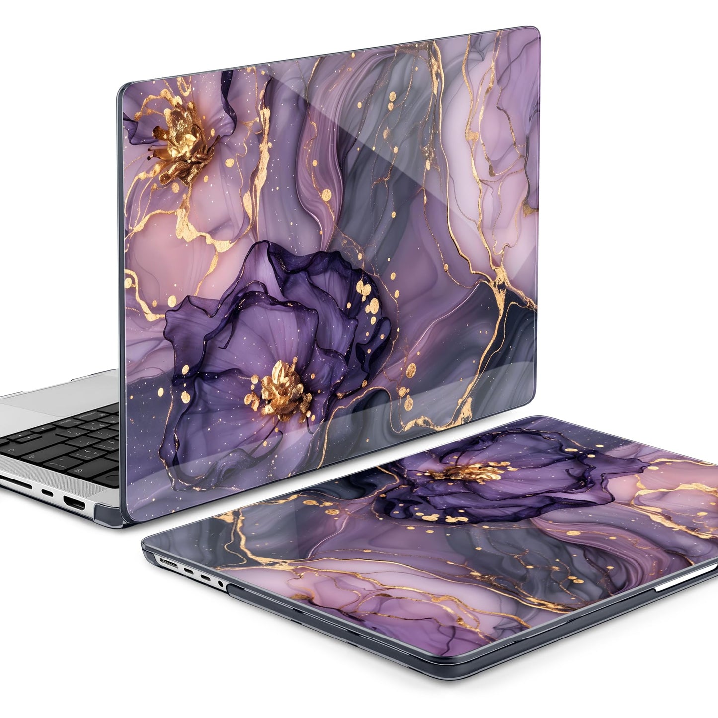 DONGKE Compatible with MacBook Pro 16 Inch Case (2026-2021 Release, M5 M4 M3 M2 M1 Pro/Max Chip), Plastic Hard Shell Cover with Keyboard Cover & Screen Protector for MacBook Pro 16", Marble & Flower