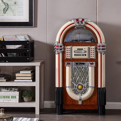 Arkrocket Full Size Jukebox Vinyl Record Player Bluetooth USB SD CD Player Radio Retro Turntable Classic Jukebox (Taurus - Classic)