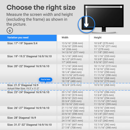 VINTEZ Blue Light Screen Protector for 21.5 Inch Computer Monitor and Laptop – Anti-UV Blue Light Blocking Film for Desktop PC, Eye Protection Filter, 19.3" x 11.3", 1 Pack
