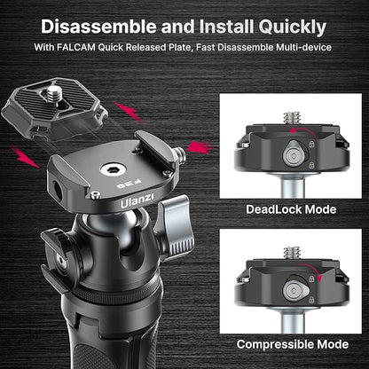 ULANZI Camera Tripod, MT-46 Aluminum Alloy Phone Tripod for Camera with F38 Quick Release Plate, 4 Levels Adjustment 360 Ball Head with Cold Shoe Lightweight Portable Vlog Travel Selfie Stick for DSLR