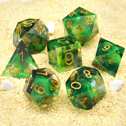 Haxtec Sharp Edge DND Dice Set, Glitter Resin Polyhedral RPG Dice