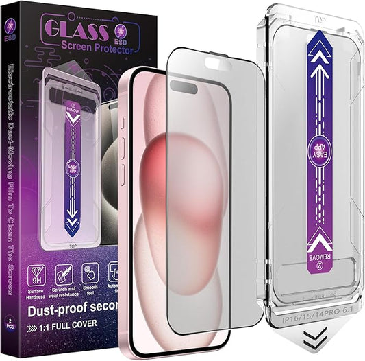 CHRYSHA 2-Pack Matte Screen Protector for iPhone 16 and iPhone 15 and iPhone 14 Pro 6.1-Inch, Auto Dust Removal, No Bubbles, High Definition Clear, Easy Installation