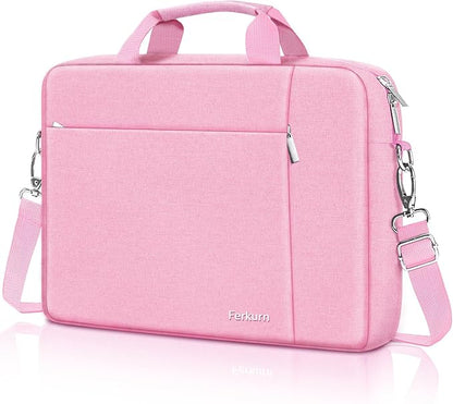 Ferkurn Laptop Bag Case for Women Men Computer Bag Compatible with HP Envy Pavilion Omen/LG Gram/MSI/Dell Inspiron XPS/Lenovo/Acer, Shoulder Strap Carrying Messenger Briefcase, Pink, 17 17.3 Inch