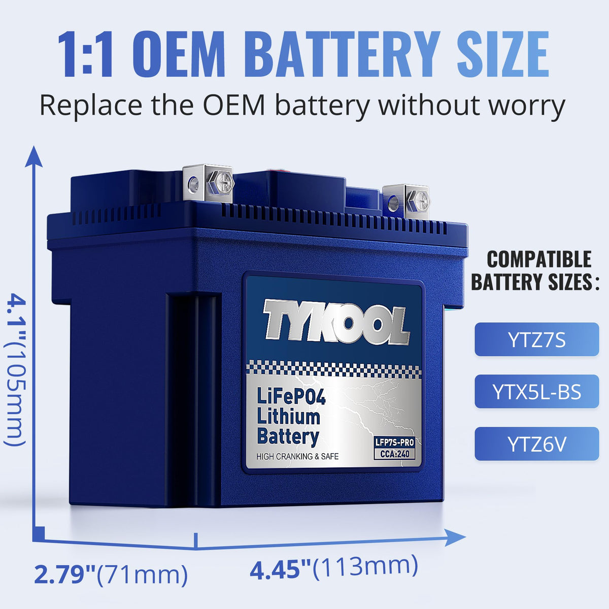 TYKOOL LFP7S-PRO Lithium Battery, Replaces YTZ7S / YTX7L,12V 4Ah 240CCA LiFePO4 Motorcycle Battery for Honda KTM Yamaha Harely,For ATV, UTV, Snowmobile, Motocross, Lawn Mower, Jet Ski, Motorboat