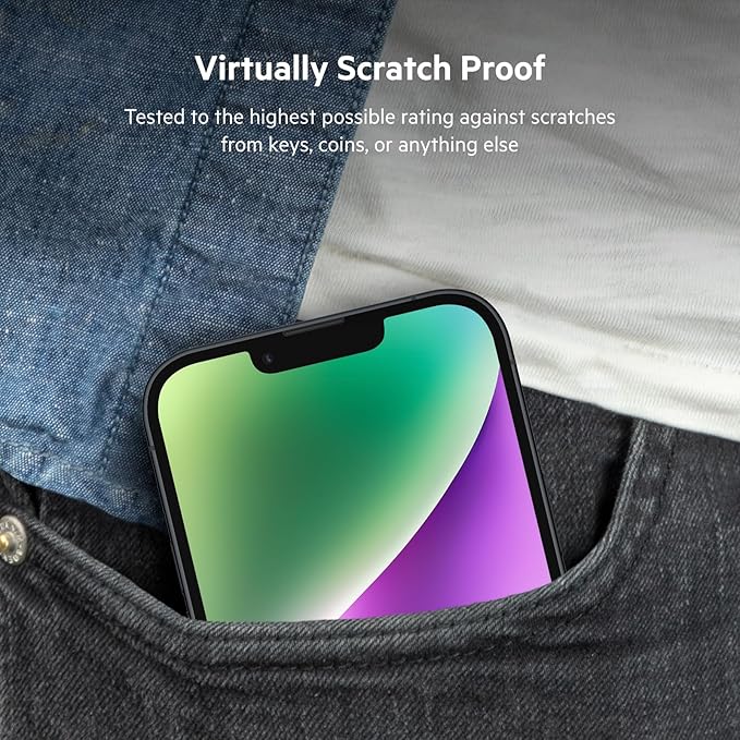 Belkin Tempered Glass Treated Screen Protector for iPhone 14, iPhone 13, & 13 Pro - Scratch-Resistant Impact Protection w/Included Easy Align Tray for Bubble-Free Application