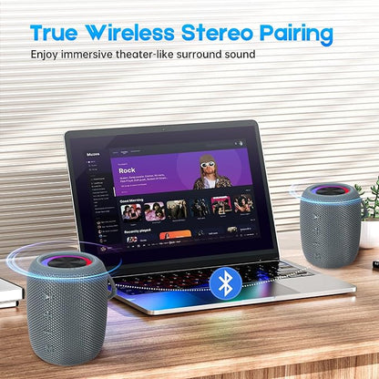 Portable Bluetooth Speaker, BT5.3 Wireless Speaker 20W Bass Diaphragms with Multi LED Light Dynamic Modes, IPX6 Waterproof 16H Playtime supports FM Mode, TF, USB for Home, Cycling, Outdoor, Beach