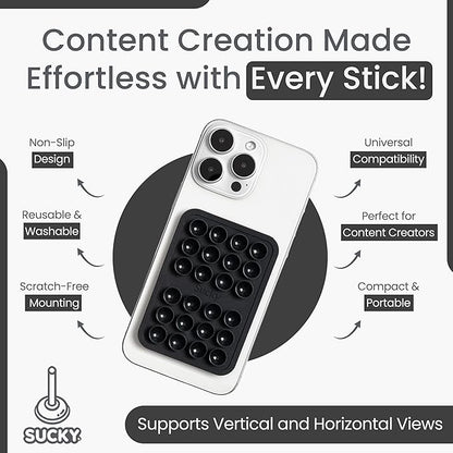 SUCKY Silicone Suction Phone Case Adhesive Mount - Anti-Slip Holder, Hands-Free Fidget Toy, Phone Accessory for iPhone and Android (Deep Black, Magnetic)
