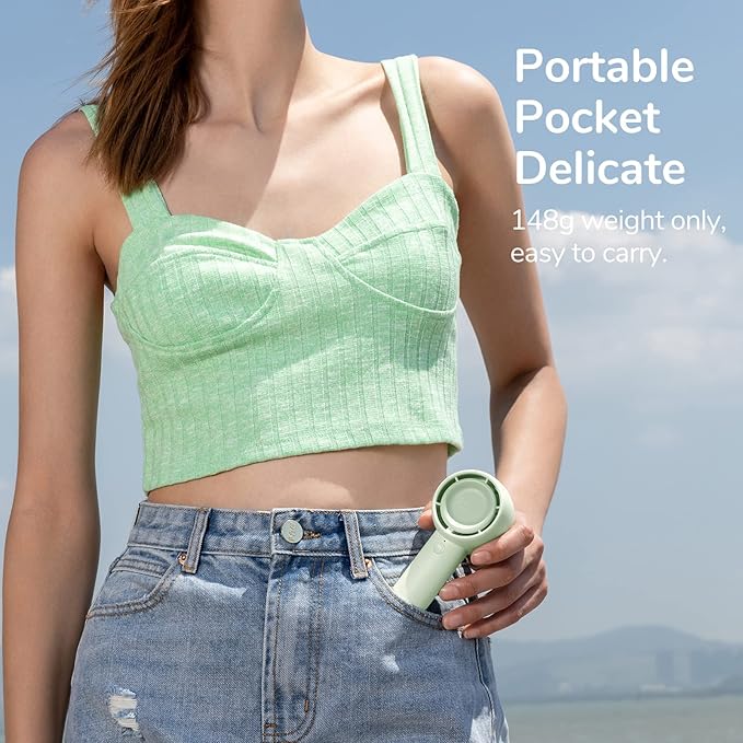 JISULIFE Mini Portable Fan-Bladeless Safe Design, Powerful Turbo Handheld Fan with 5 Speeds, 16Hrs Max Cooling Time，USB Rechargeable, Small Pocket for Travel/Lash, Gifts For Girls/Women