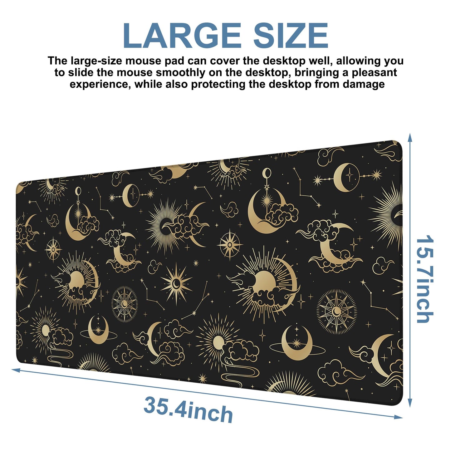NITAHHHY Gaming Desk Pad Large Extra Length Clouds, Moon and Sun Mouse Pad Keyboard Laptop Non-Slip Waterproof with Rubber Base Thick Stitched Edge Mouse Mat for Office Home 35.4 x 15.7 Inches