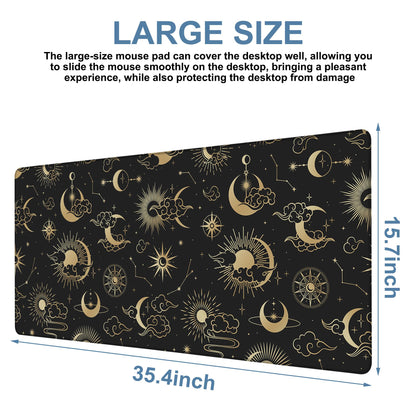 NITAHHHY Gaming Desk Pad Large Extra Length Clouds, Moon and Sun Mouse Pad Keyboard Laptop Non-Slip Waterproof with Rubber Base Thick Stitched Edge Mouse Mat for Office Home 35.4 x 15.7 Inches