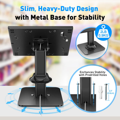 AboveTEK Anti-Theft iPad Kiosk Stand – POS iPad Security Stand & Locking Tablet Holder – Heavy Duty Base, 360° Swivel, 75° Tilt Bracket – Perfect for Retail Business