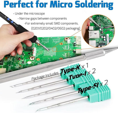 WEP 982-V Micro Soldering kit with 5 C210 Soldering Iron Tips, Temperature Control, Sleep Mode, Auto Shutdown and LCD Display
