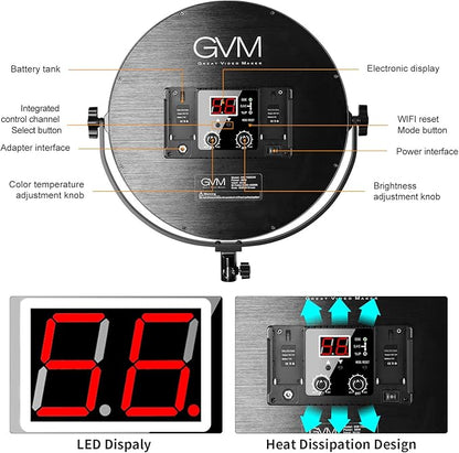 GVM Key Light, 14" LED Video Light with APP Control, Bi-Color Round Lighting, Ultra Thin 60W 3200-5600K Dimmable LED Soft Light with Table Stand for Gaming Studio YouTube Wedding Live Streaming