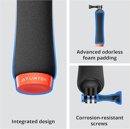 ATUMTEK Floating Hand Grip for GoPro, Waterproof Handle Mount Underwater Hand Stick Monopod Pole Compatible with GoPro Hero 13 12, 11, 10, 9, 8, 7, 6, DJI Osmo, AKASO, SJCAM Action Camera, Orange