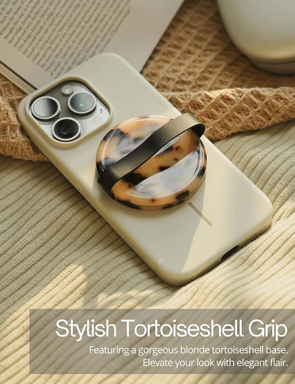 Heesch Tortoise Magnetic Phone Grip Loopy for Phone Case Ring Holder for iPhone Finger Loop for Back of Phone Girly Magsafe Grip Strap,Tortoise Shell Cell Phone Holder for Hand, Blonde Tortoise