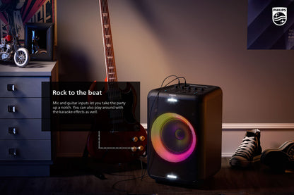 Philips X3206 Bluetooth Party Speaker - 14 Hours Play Time, Deep Bass, Party Lights, Karaoke Effects, Mic & Guitar Input, 80W Max Power, Black
