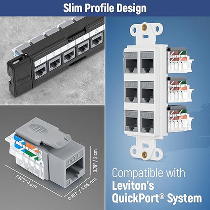 Everest 45° Angled RJ45 Cat6 Keystone Jacks 50-Pack in Gray - Slim Profile Female RJ45 Connectors - Cat 6 Keystone Jack - Compatible with 45° Angled Speed Termination Tool - 45Term (B0BL3GS7ZY)