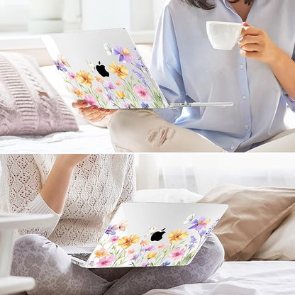 May Chen for MacBook Air 13.6 inch Case A3240 M4 A3113 M3 A2681 M2 with Retina Dispaly, 2025 2024 2023 2022 Release, Plastic Hard Shell Case with Screen Protector & Keyboard Cover, Flower & Butterfly