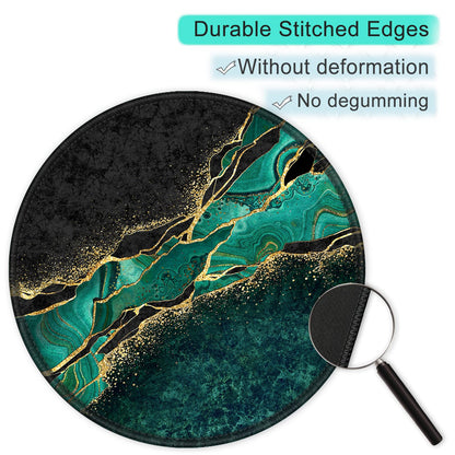ITNRSIIET Round Mouse Pad with Stitched Edge Premium-Textured Waterproof Non-Slip Rubber Base Desktop Protection Mat Diameter 8.7 inches, Green Marble Gold