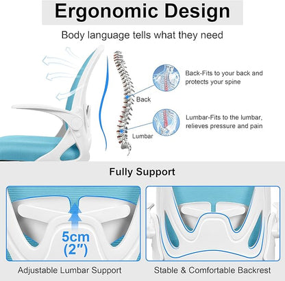 Primy Drafting Chair Tall Office Chair with Flip-up Armrests Executive Ergonomic Computer Standing Desk Chair with Lumbar Support and Adjustable Footrest Ring（Blue）