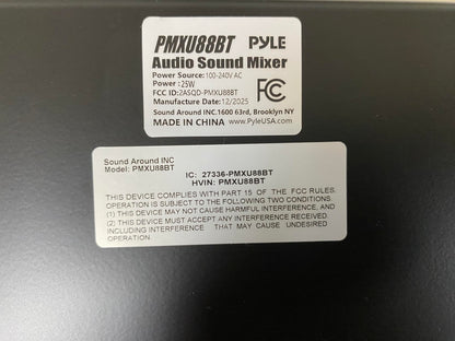 Pyle 8-Channel Console Style Audio Mixer with Bluetooth - DJ Sound Controller, 4 XLR / Combo Inputs, Sub Out, +48V Phantom, USB-A In, 16 DSP Effects, MP3 Player, 7-Band EQ - PMXU88BT