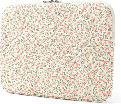 Puffy Laptop Sleeve 13-15.6 Inch Cute Quilted Laptop Protective Case Padded Floral Computer Sleeve for MacBook (B-Pink, 15 Inch)
