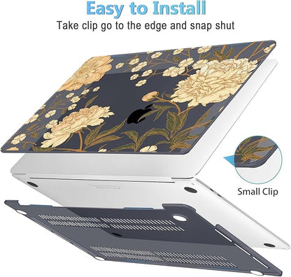 Mektron Case for MacBook Pro 16 Inch A2141 Cover 2019 Release 16" with Liquid Retina Display/Touch ID, Plastic Hard Shell with Keyboard Skin & Screen Protector & Dust Plug, Peony Flowers C186