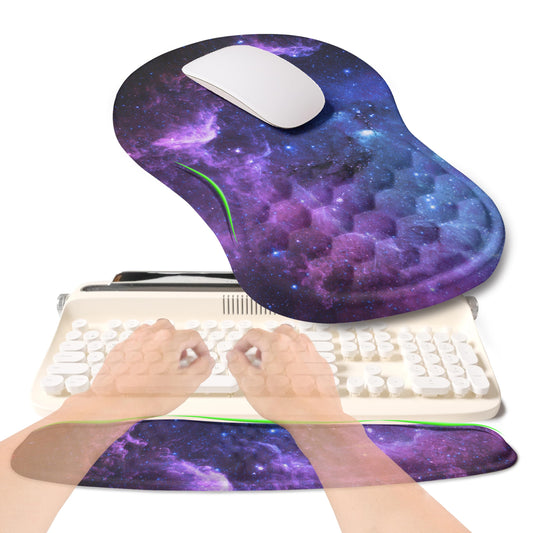 KUOSGM 2-in-1 Ergonomic Set, Wave Rise Keyboard Wrist Rest and Massage Bulge Slope Mouse Pad Wrist Support, Cushion Memory Foam Integrated to Relieve Wrist Pain, Cute Cat Paws