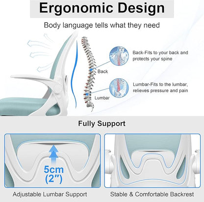 Drafting Chair Tall Office Chair with Flip-up Armrests, Adjustable Height, and Enhanced Lumbar Support - Ergonomic Rolling Stool, Back Support, and Adjustable Foot Rest Ring Light Blue