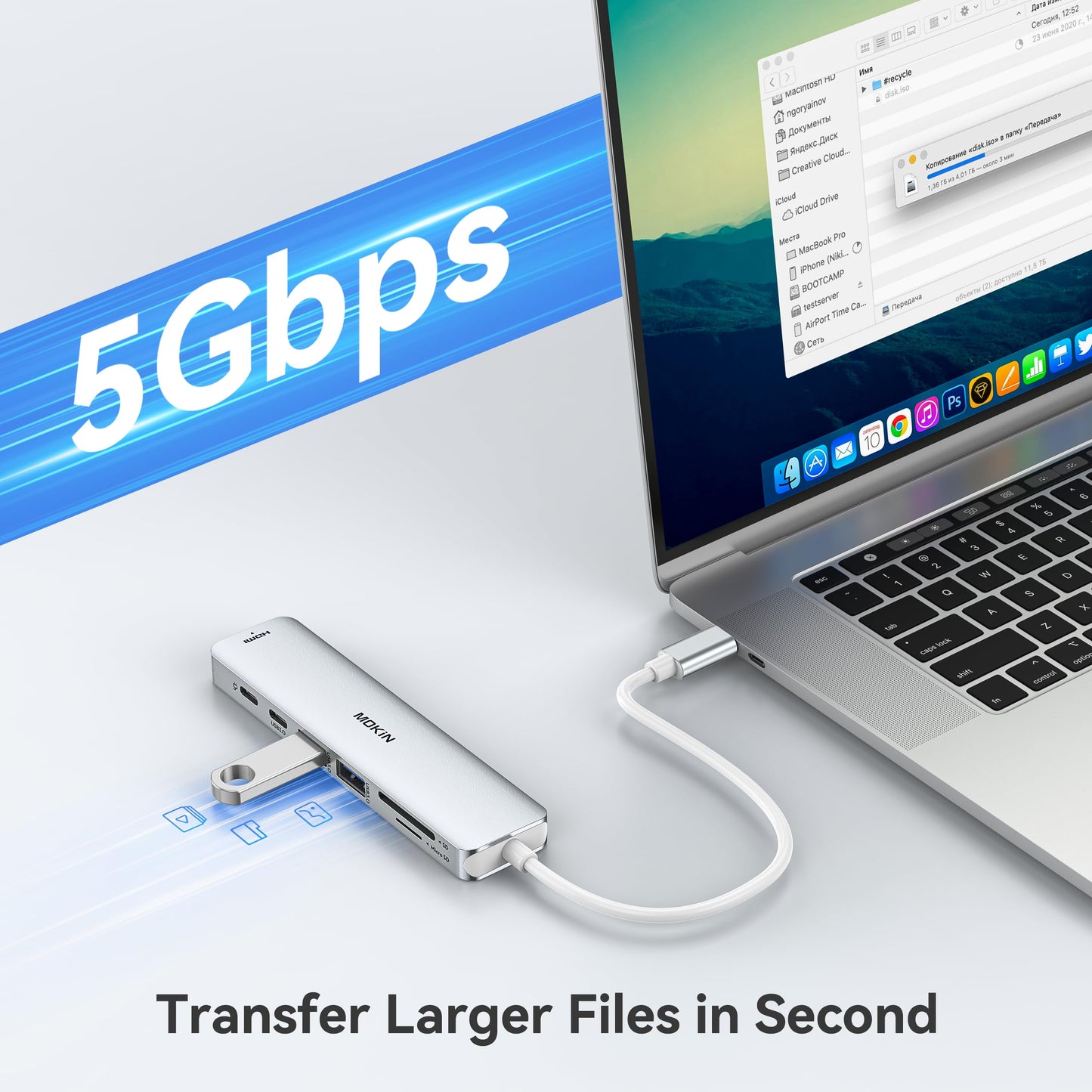 MOKiN 7 in 1 USB C Dongle with HDMI, microSD/SD Card Reader, Data Port, 100W PD, 2 USB 3.0 for MacBook Pro/Air, Dell XPS, Lenovo Thinkpad