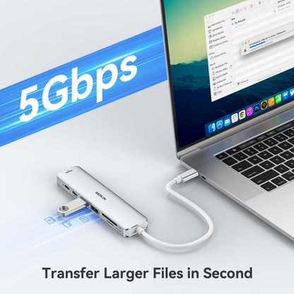 MOKiN 7 in 1 USB C Dongle with HDMI, microSD/SD Card Reader, Data Port, 100W PD, 2 USB 3.0 for MacBook Pro/Air, Dell XPS, Lenovo Thinkpad